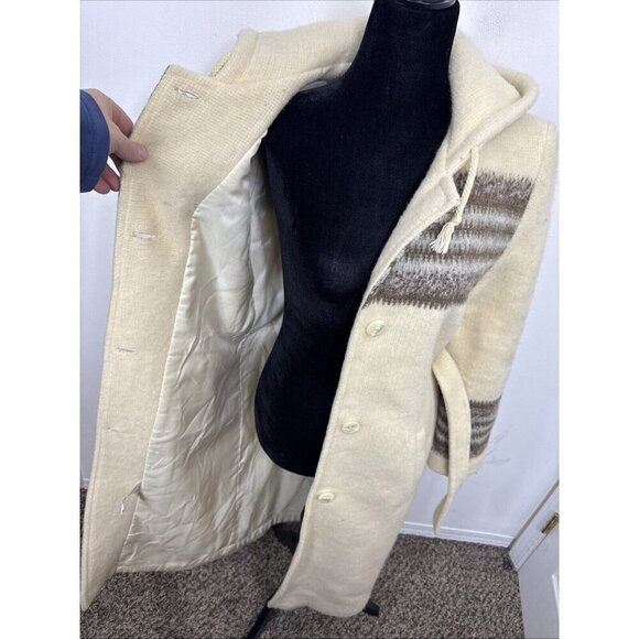 Vintage Pierre Desmarais Woman S Wool Coat Jacket Belted Hippie Parka Hooded - Picture 9 of 11